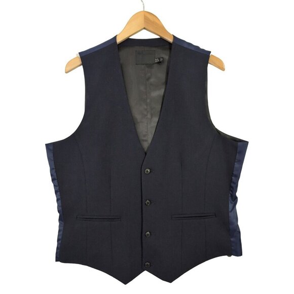 Asos Waistcoat Suit Vest Mens 44 Navy Blue Button Front V-Neck Adjustable Cinch - Picture 1 of 7